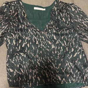 Lush Green and Black Patterned Blouse